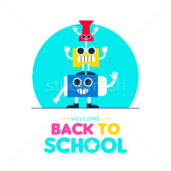 Back to school funny art supplies friends design Stock photo © cienpies