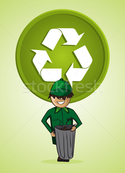 Stock foto: Service · Papierkorb · Sammler · Mann · Karikatur · Recycling