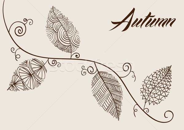 Autumn text with vintage leaves curly branch background. EPS10 f Stock photo © cienpies