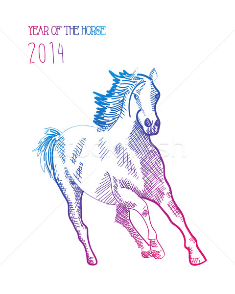 Chiński nowy rok konia 2014 odizolowany szczęśliwy współczesny Zdjęcia stock © cienpies