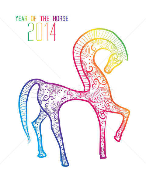 Año nuevo chino caballo 2014 aislado rizado diseno Foto stock © cienpies