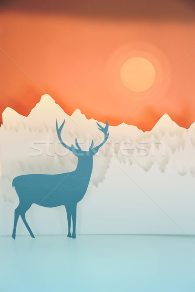 Holiday handmade paper cut deer forest sunset Stock photo © cienpies