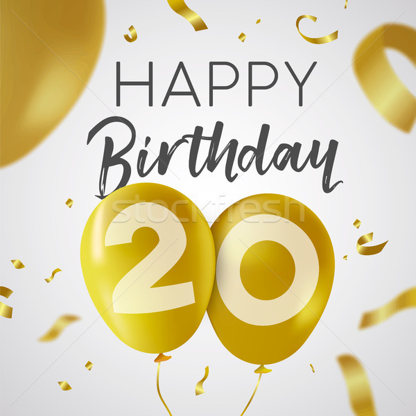 Happy birthday 20 twenty year gold balloon card Stock photo © cienpies