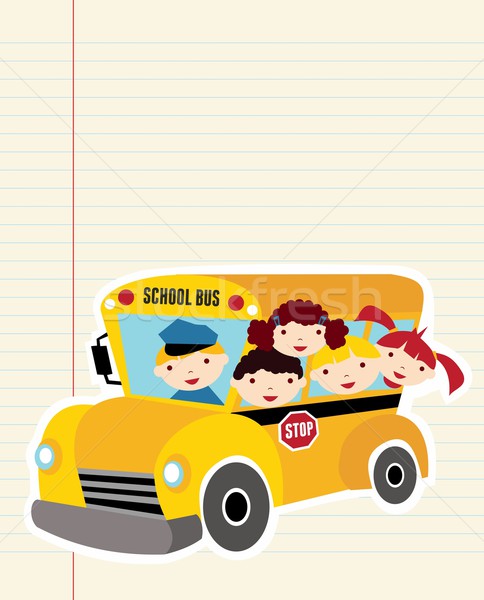 Stockfoto: Welkom · terug · naar · school · bus · kinderen · tekst