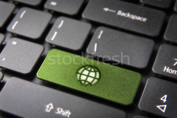 Go green keyboard key with earth, ecology background Stock photo © cienpies
