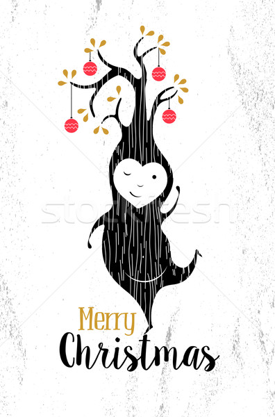 Vidám karácsony feketefehér manó fa karácsony Stock fotó © cienpies