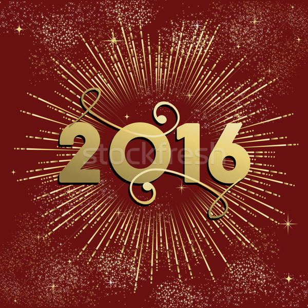 Stock foto: Neujahr · 2016 · Feuerwerk · Explosion · Karte · Gold