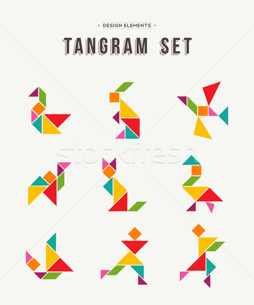 Tangram set creative art of colorful animal shapes Stock photo © cienpies