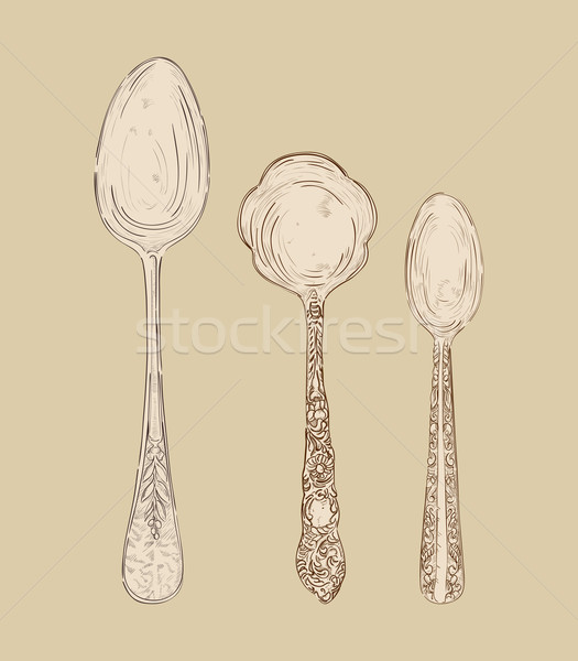  Vintage hand drawn spoon set Stock photo © cienpies