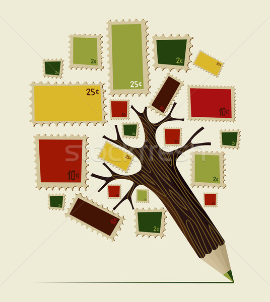 Stamp icon pencil tree concept Stock photo © cienpies