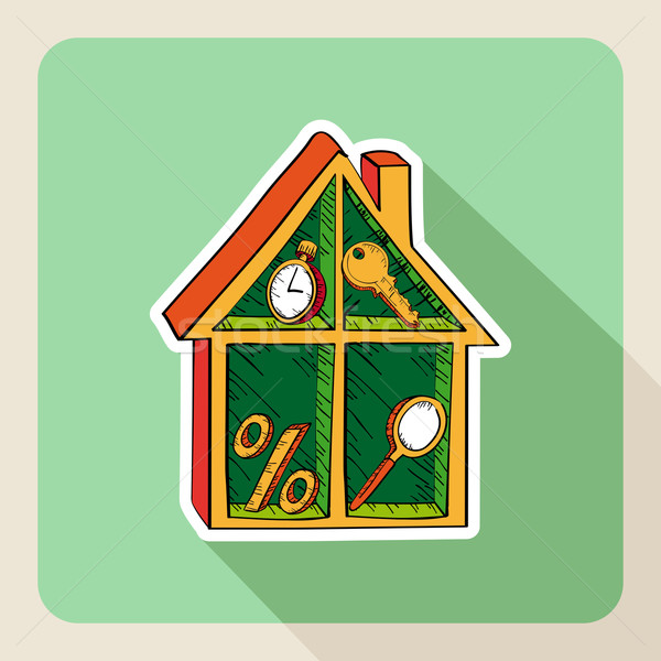 Stock photo: Vintage hand drawn real estate house business icons. 