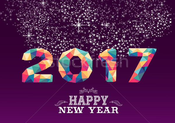 New Year 2017 colorful low poly card design Stock photo © cienpies