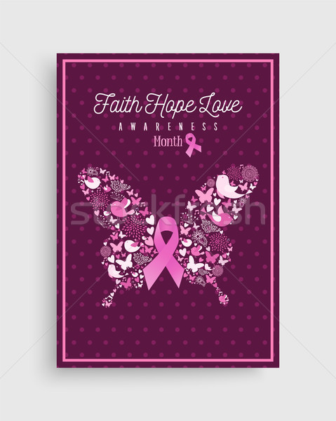 Breast cancer awareness pink ribbon icon butterfly Stock photo © cienpies