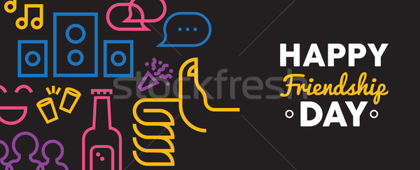 Friendship Day Web Banner Of Social Party Icons Vector