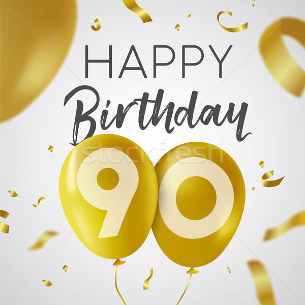Happy birthday 90 ninety year gold balloon card Stock photo © cienpies