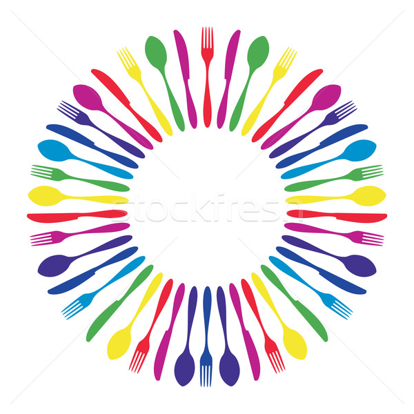 Renkli mandala çatal bıçak takımı restoran simgeler siluetleri Stok fotoğraf © cienpies