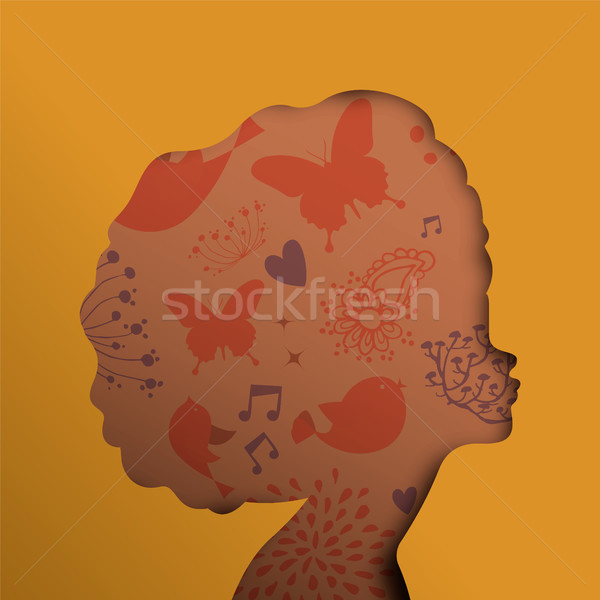 Black african woman face in paper cut cutout style Stock photo © cienpies