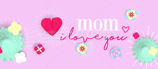 Happy mother day 3d paper art floral web banner  Stock photo © cienpies