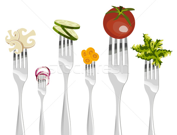 Forks and vegetables sequence. Stock photo © cienpies