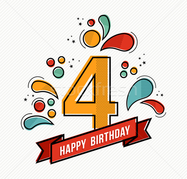 Colorful happy birthday number 4 flat line design Stock photo © cienpies
