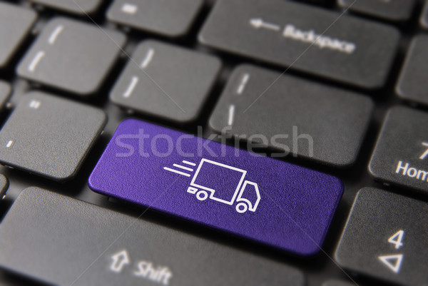 ストックフォト: 配達用トラック · サービス · コンピュータのキーボード · 高速 · を · 送料