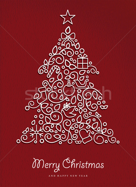 Merry christmas happy new year outline xmas tree Stock photo © cienpies