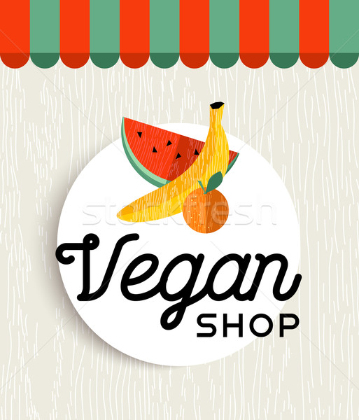 Vegan shop design with orange and banana fruit Stock photo © cienpies