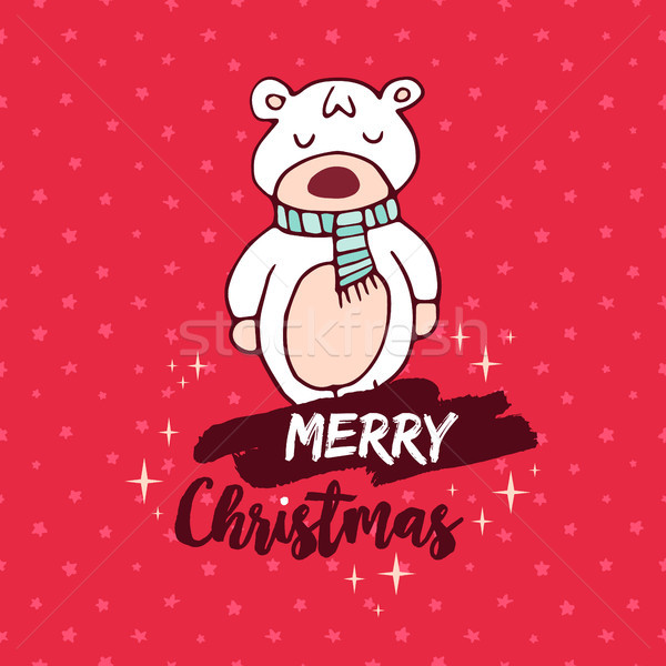 Natale rosso baby orso doodle biglietto d'auguri Foto d'archivio © cienpies