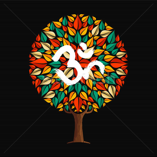 Yoga tree concept with om calligraphy symbol Stock photo © cienpies
