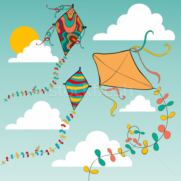 Colorful flying kites Stock photo © cienpies