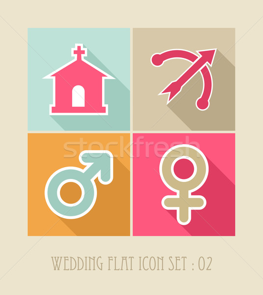 Wedding flat icon set. Stock photo © cienpies