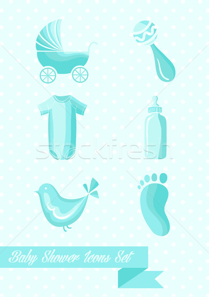 Baby shower boy icons set design Stock photo © cienpies