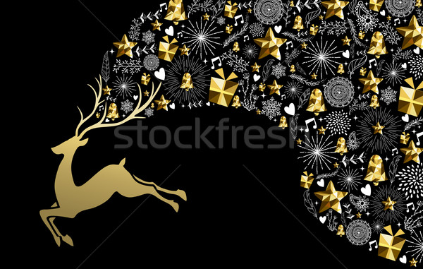 Christmas new year reindeer gold low poly holiday Stock photo © cienpies