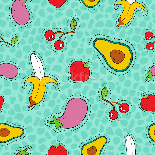 Fruit and vegetable hand drawn patch icon pattern Stock photo © cienpies