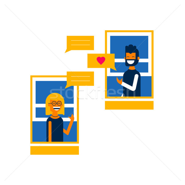 Boy and girl on online social media chat concept Stock photo © cienpies