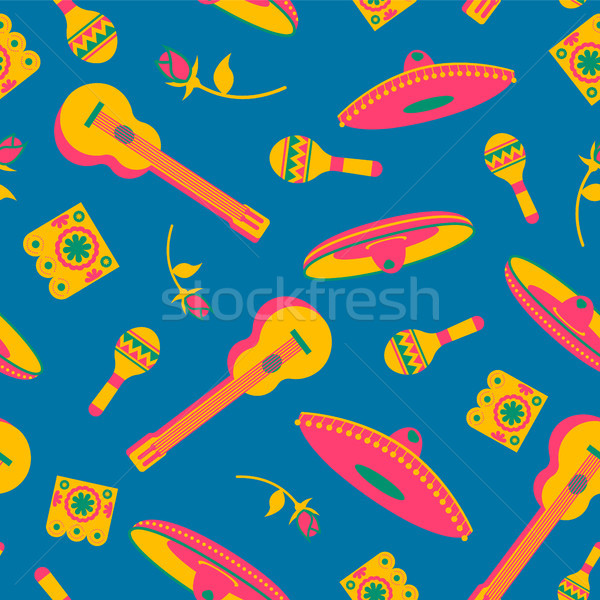 Mexican culture party flat icons seamless pattern Stock photo © cienpies