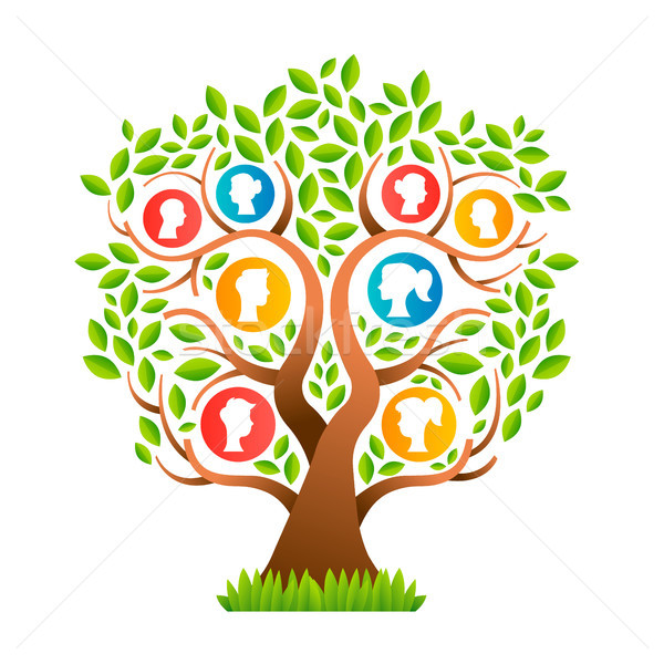 Family tree template with mom dad and kid icons Stock photo © cienpies