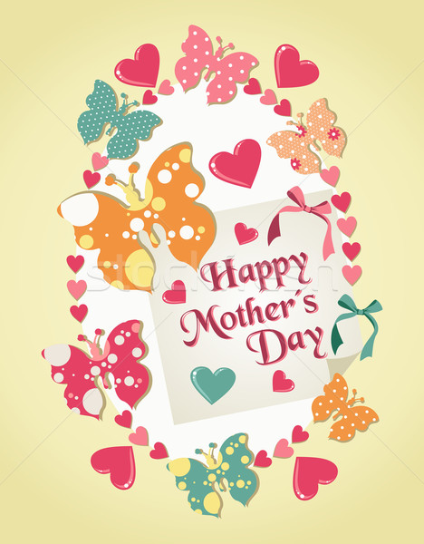 母親節快樂 插圖 賀卡 心臟 蝴蝶 向量 商業照片 © cienpies