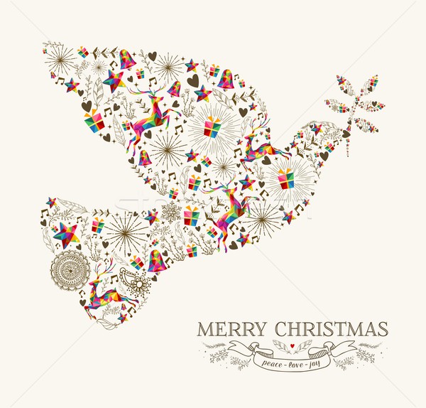 Jahrgang Weihnachten Frieden Taube Grußkarte Form Stock foto © cienpies