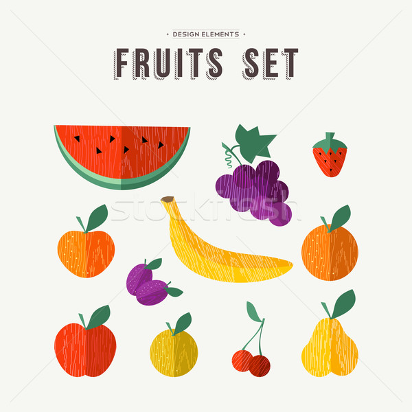 Foto d'archivio: Frutti · set · alimentare · icone · nutrizione · salute