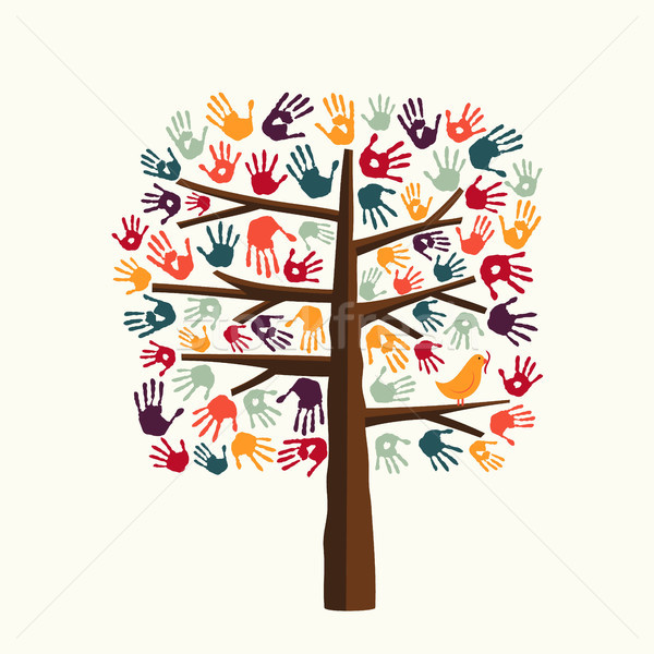Hand print tree illustration for community help Stock photo © cienpies