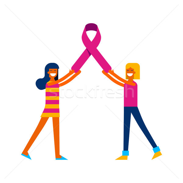 Cancerul de san constientizare prietenii pink ribbon ilustrare dragoste Imagine de stoc © cienpies