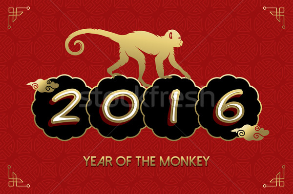 Chinese New Year 2016 monkey gold red card Stock photo © cienpies