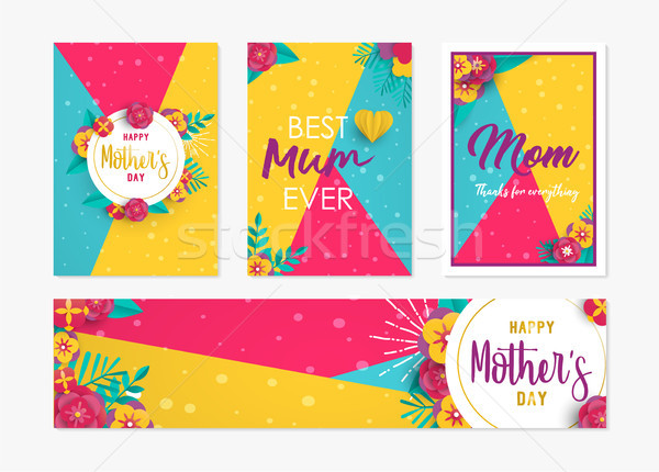 Zdjęcia stock: Matki · dzień · karty · etykiety · zestaw · papieru