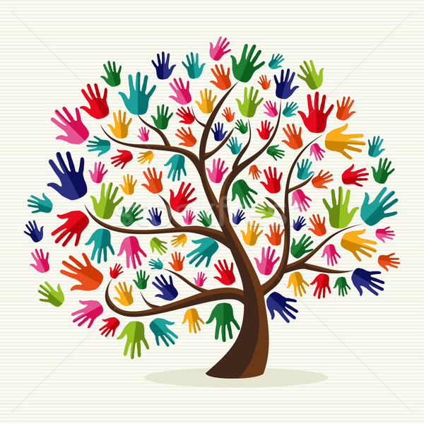 Foto stock: Colorido · solidariedade · mão · árvore · diversidade