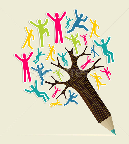 Diversity people concept pencil tree Stock photo © cienpies