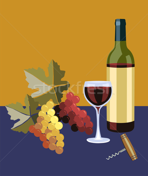 Foto stock: Botella · vidrio · botella · de · vino · vino · uvas · frutas