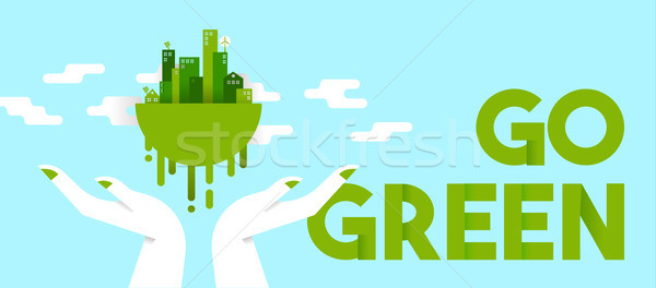 Stock fotó: Kezek · tart · zöld · város · bolygó · ökológia