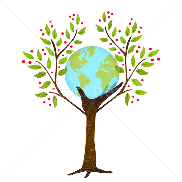 Green tree hand with earth for nature concept Stock photo © cienpies