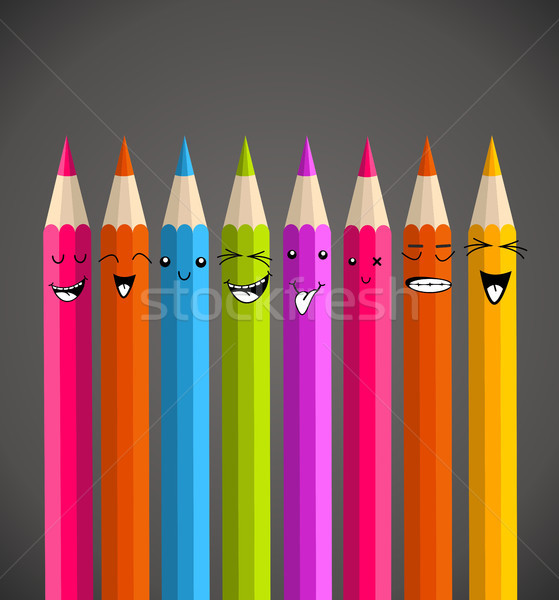 Renkli gökkuşağı kalem komik karikatür mutlu yüz Stok fotoğraf © cienpies